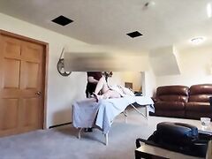 Pregnant wife cucks husband by setting up a camera and seduces her massage therapist who she gives a blowjob and fucks